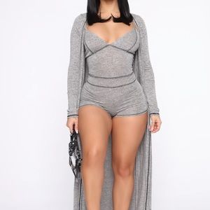 Not Usually Here Romper Set - Heather Grey